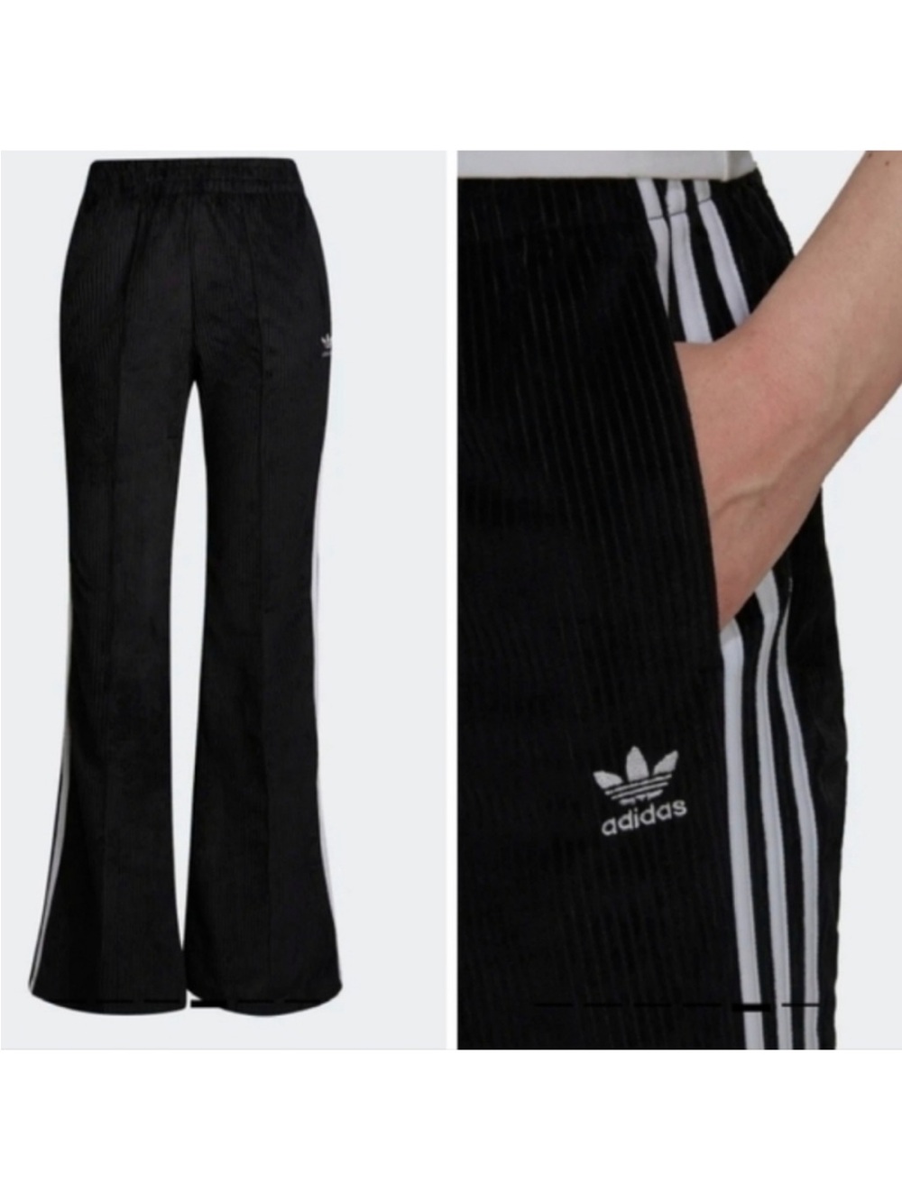 Adidas Women's Black Velvet/Corduroy Flared Pants Small